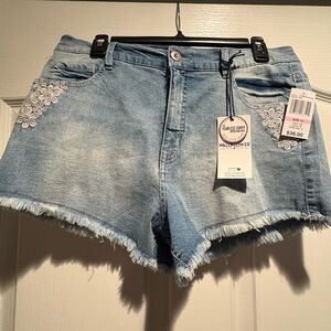 Wallflower Light Blue Denim Cutoff Shorts with White Floral Applique